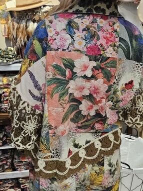 A RARE BiRD Leopard  Garden Print Boho  Jacket with Lace Trim One Size